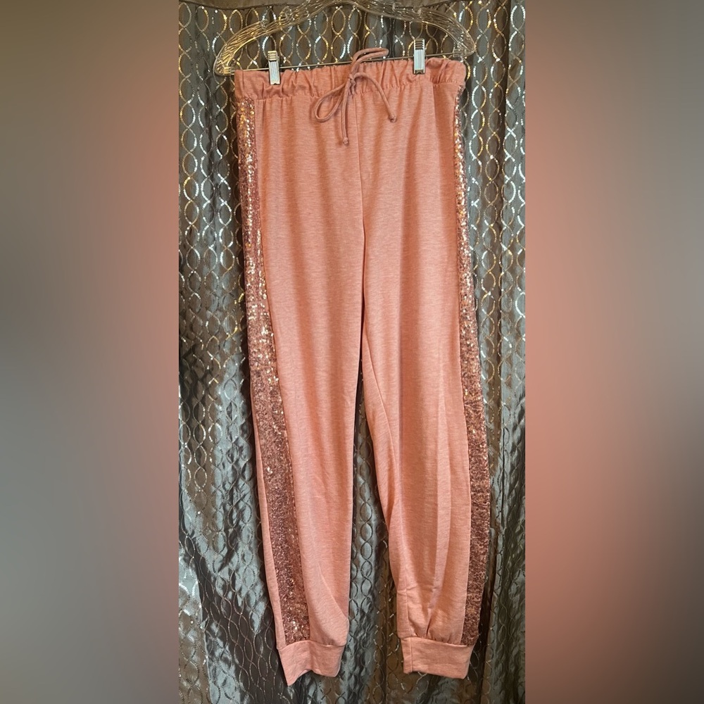 Fantastic Fawn Pink Sequins Joggers Large